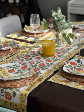 Yellow & Orange Floral Block Print Table Runner, Fall Table decor, Hostess Gift