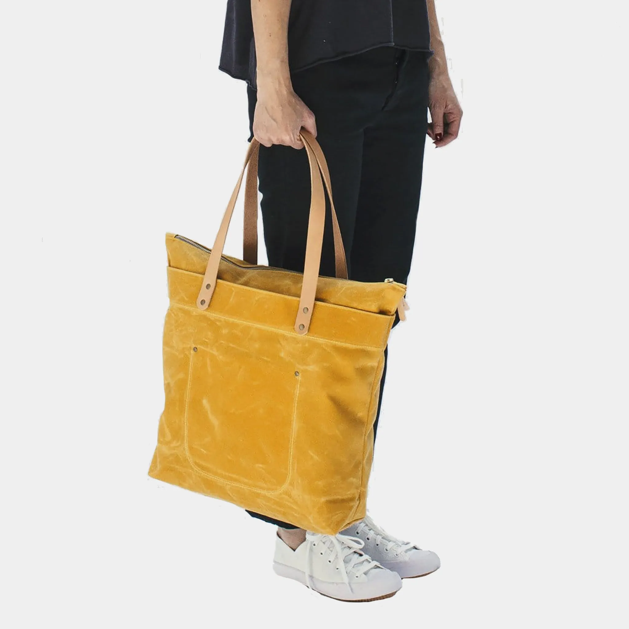 Zipper Waxed Canvas Tote Bag